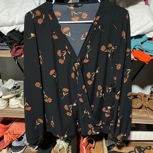 41 Hawthorn Black Blouse with Brown Floral Design